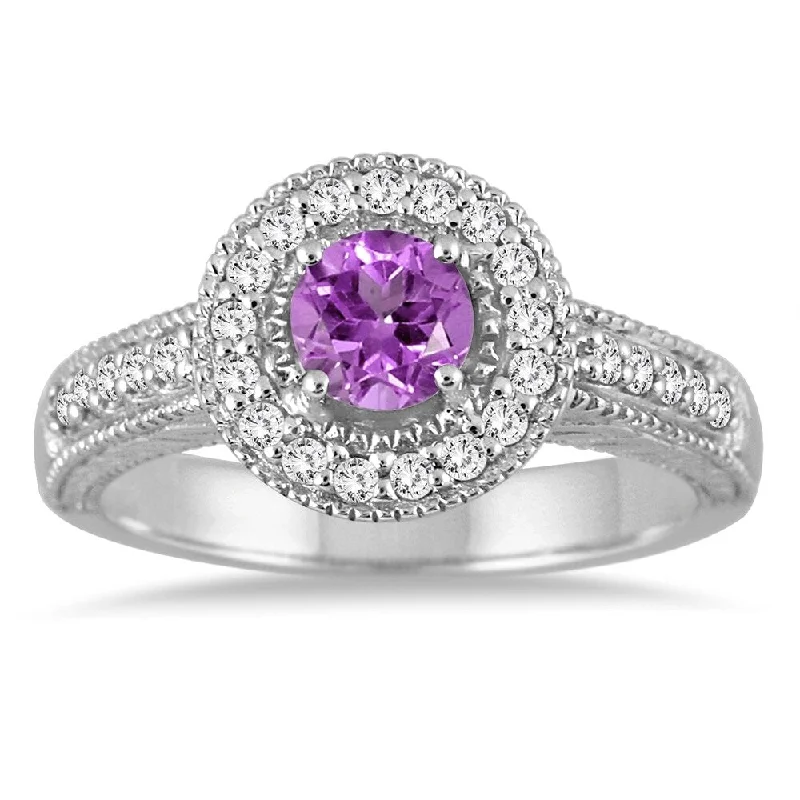 Women’s infinity engagement rings-1/2 Carat Amethyst and Diamond Ring in 10K White Gold