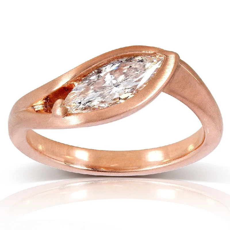 Women’s simple gold rings-Annello by Kobelli 14k Rose Gold 1ct TDW Certified Marquise Diamond Ring