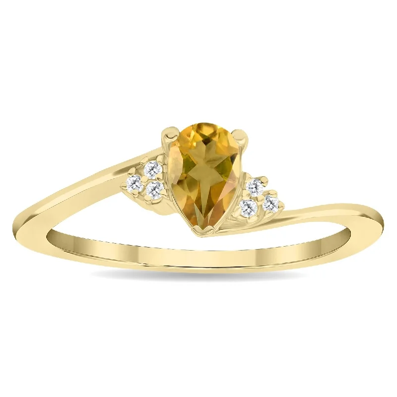 Women’s silver wedding rings-Women's Pear Shaped Citrine and Diamond Tierra Ring in 10K Yellow Gold