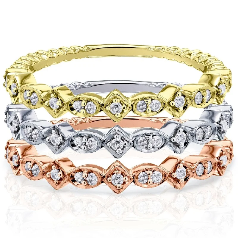 Women’s unique rings-Annello by Kobelli 10k Gold 1/10ct TDW Stackable Fashion Diamond Ring