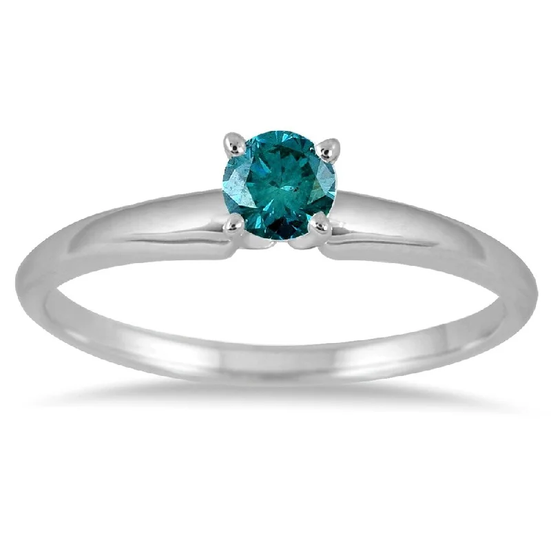 Women’s heirloom rings-1/4 Carat Round Blue Diamond Solitaire Ring in 14k White Gold