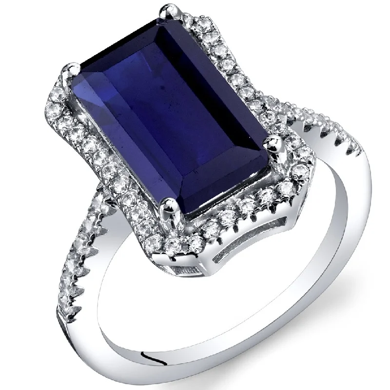 Women’s birthstone wedding rings-Sterling Silver 4.5 ct Created Sapphire Cocktail Ring