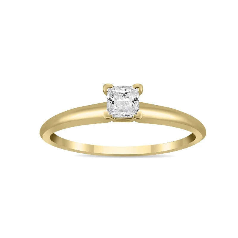 Women’s rose gold wedding rings-Marquee 1/7 Carat Princess Diamond Solitaire Ring in 14K Yellow Gold