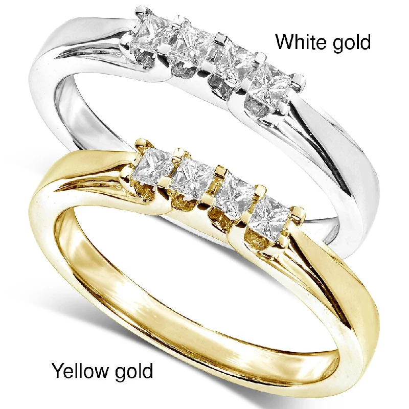 Women’s solid gold rings-Annello by Kobelli 14k White or Yellow Gold 1/6ct TDW Princess-cut Diamond Ring