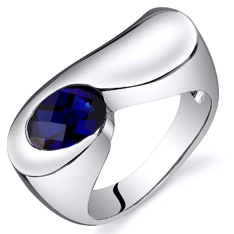 Women’s cocktail gemstone rings-Sterling Silver 1.75 ct Created Sapphire Solitaire Ring