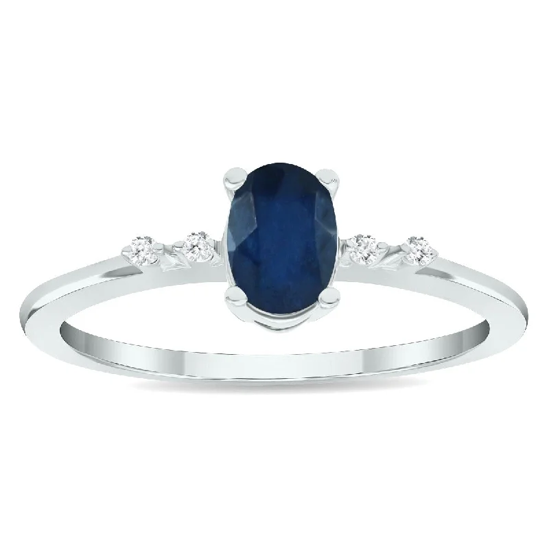 Women’s diamond wedding bands-Women's Sapphire and Diamond Sparkle Ring in 10K White Gold