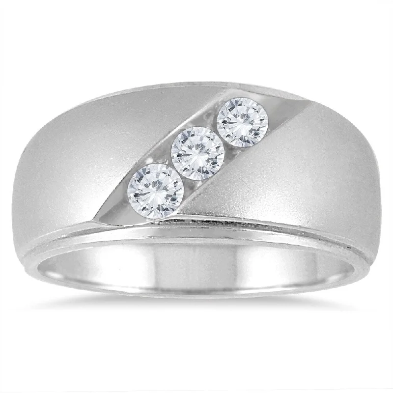 Women’s stylish wedding rings-1/2 Carat TW Diamond Three Stone Men's Ring in 10K White Gold