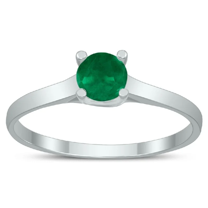 Women’s pear-shaped rings-Round 4MM Emerald Cathedral Solitaire Ring in 10K White Gold