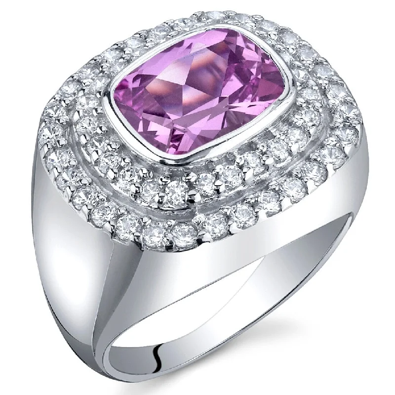 Women’s stylish rings-Sterling Silver 2.75 ct Created Pink Sapphire Cocktail Ring