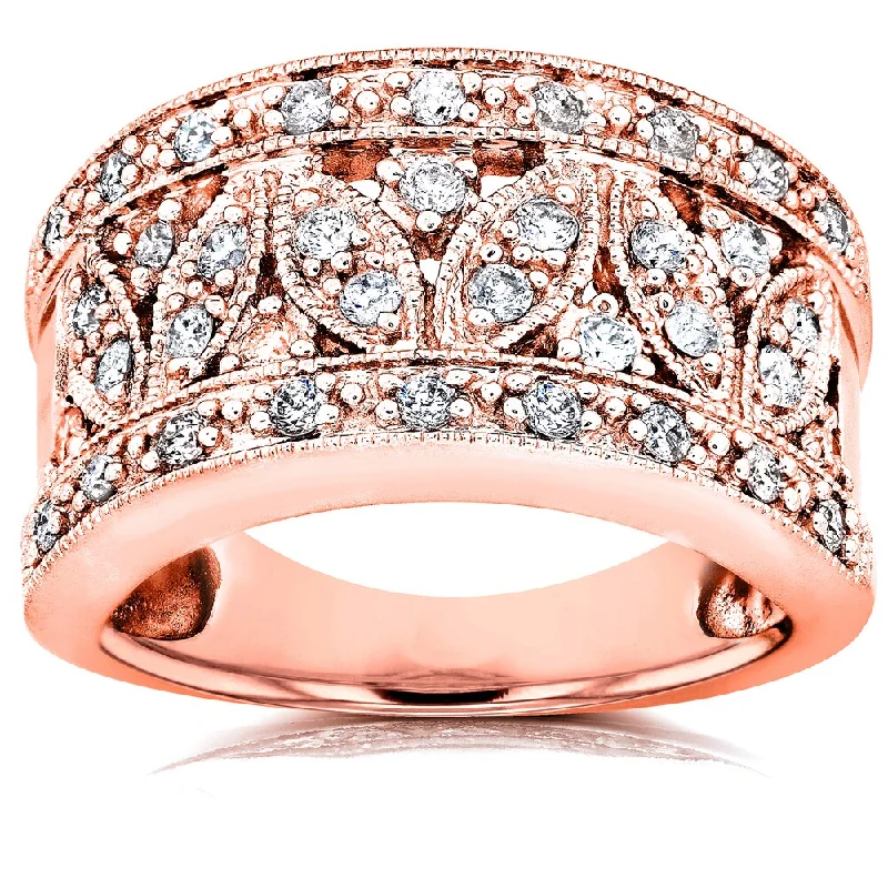 Women’s classic wedding rings-Annello by Kobelli 14k Rose Gold 1/2ct TDW Diamond Floral Wide Anniversary Ring