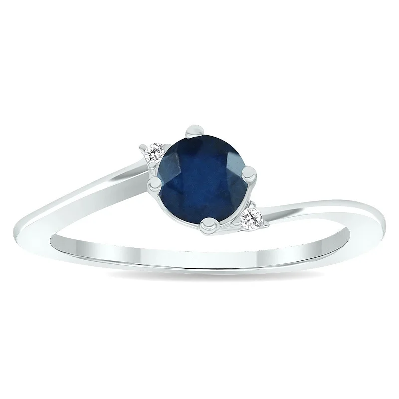 Women’s platinum rings-Women's Sapphire and Diamond Wave Ring in 10K White Gold