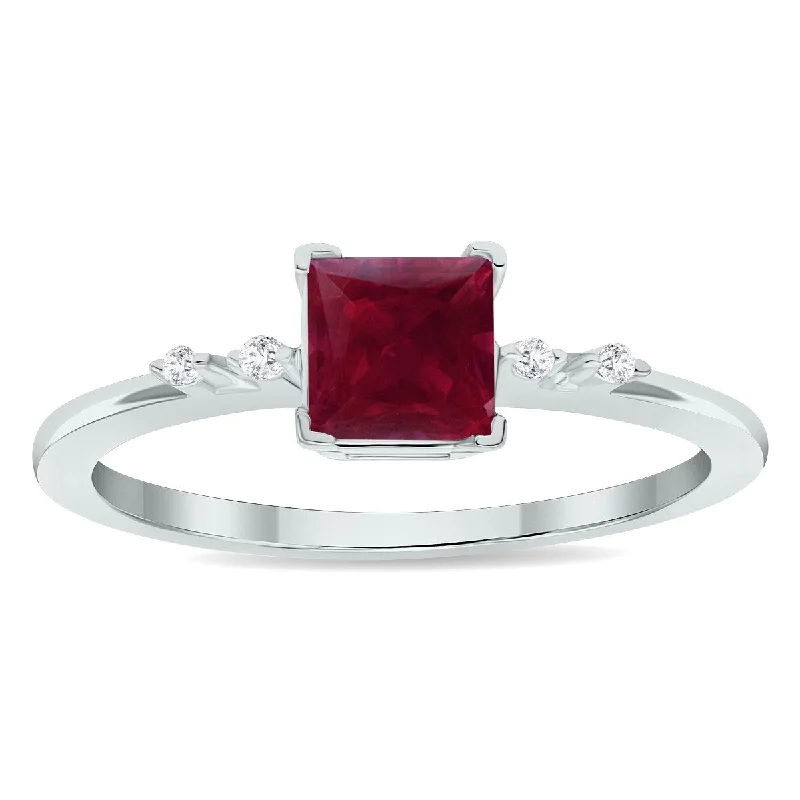 Women’s sterling silver rings-Women's Ruby and Diamond Sparkle Ring in 10K White Gold