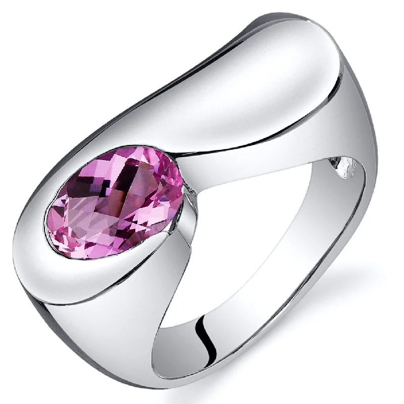 Women’s silver eternity rings-Sterling Silver 1.75 ct Created Pink Sapphire Solitaire Ring