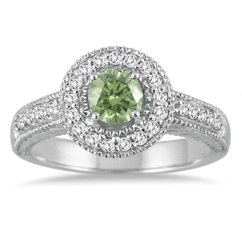 Women’s contemporary rings-1/2 Carat Green Amethyst and Diamond Ring in 10K White Gold