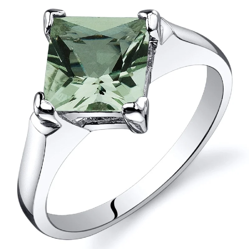 Women’s birthstone rings-Sterling Silver 1.5 ct Green Amethyst Solitaire Ring