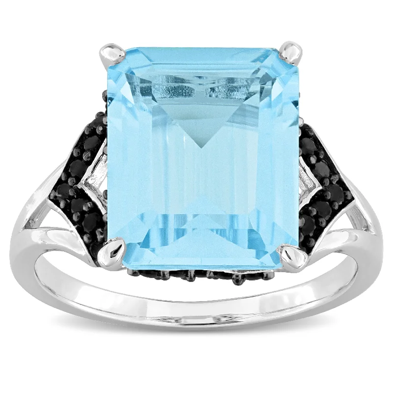 Women’s engagement rings-Miadora 7 7/8ct TGW Sky Blue and Black Topaz Fashion Ring Silver