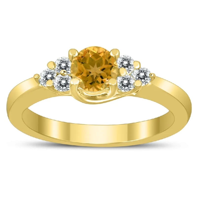 Women’s wedding bands-5MM Citrine and Diamond Cynthia Ring in 10K Yellow Gold