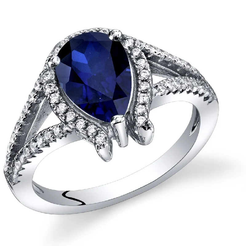 Women’s halo engagement rings-Sterling Silver 1.75 ct Created Sapphire Birthstone Ring