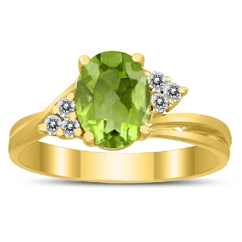 Women’s vintage engagement rings-8X6MM Peridot and Diamond Twist Ring in 10K Yellow Gold