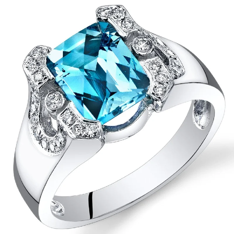 Women’s large rings-14k White Gold 2.75ct Swiss Blue Topaz and Diamond Ring