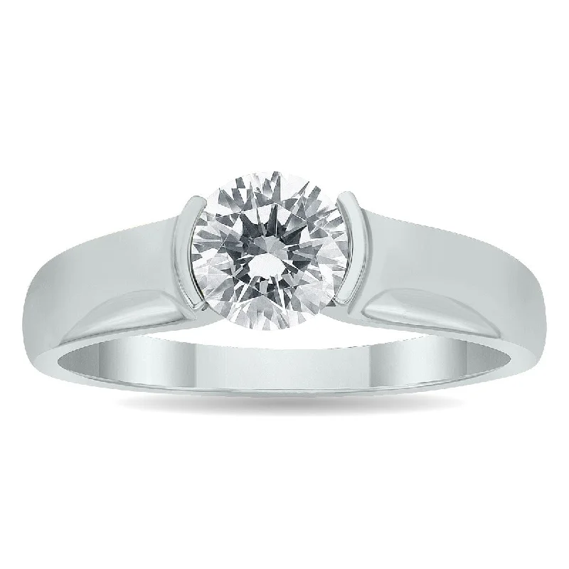 Women’s vintage style rings-Marquee Certified 1 Carat Half Bezel Diamond Solitaire Ring in 10K White Gold