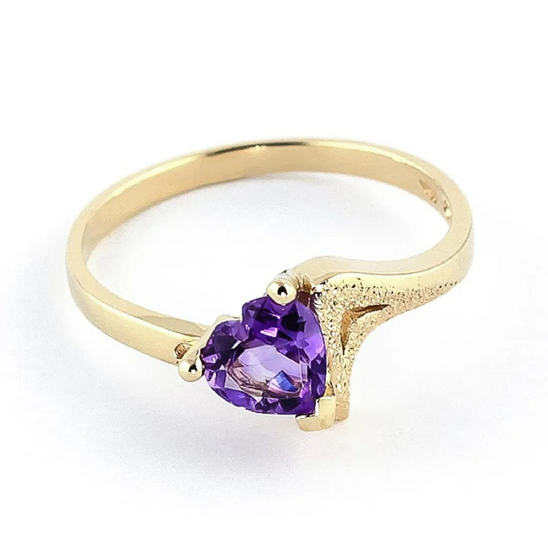 Women’s solitaire rings-14k Solid Gold Heart Shape Ring Natural Purple Amethyst 0.75 Carat