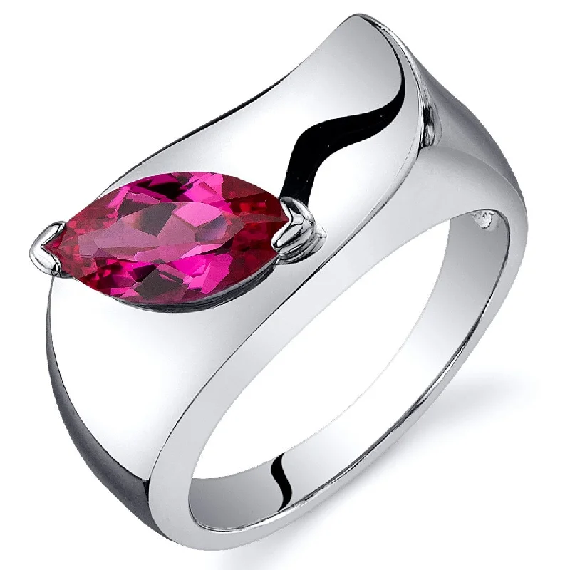 Women’s birthstone rings-Sterling Silver 1.25 ct Created Ruby Solitaire Ring