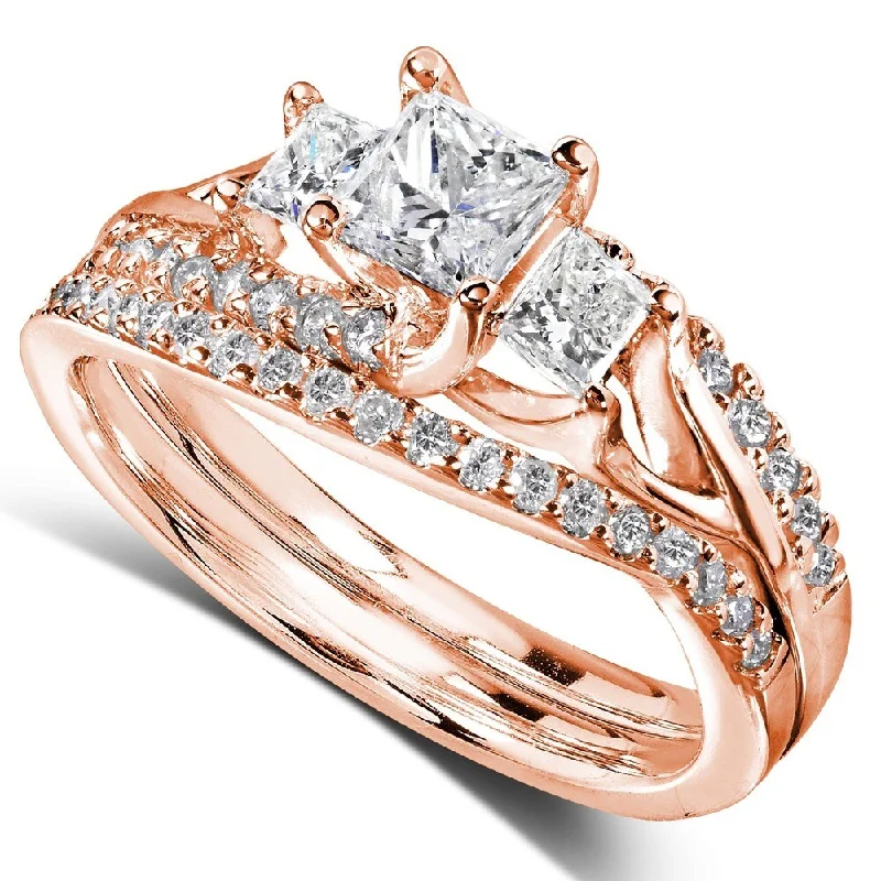 Women’s classic wedding rings-Annello 14k Gold 1-1/10ct TDW Diamond Bridal Rings Set