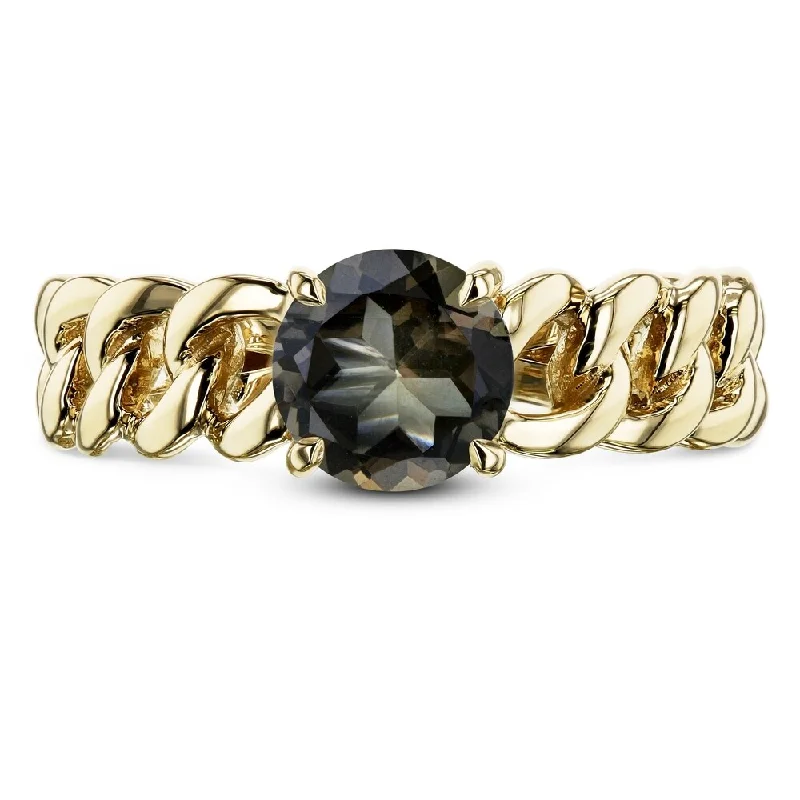 Women’s cocktail rings-Annello by Kobelli 14k Yellow Gold Round Smoky Quartz Solitaire Chain Link Ring