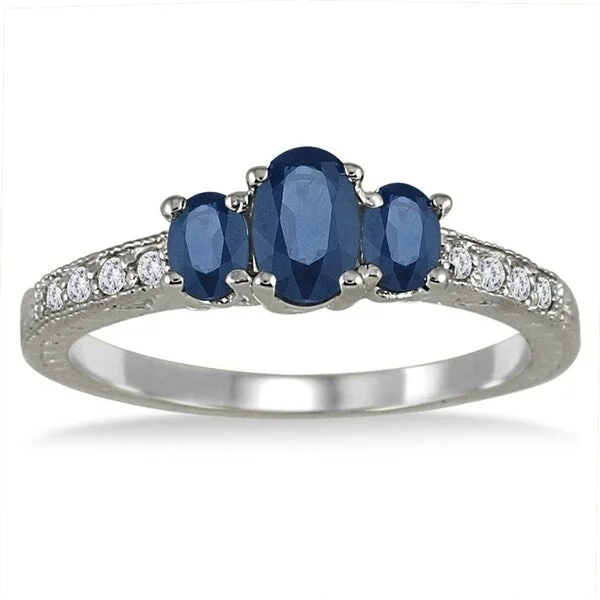 Women’s vintage wedding rings-14k White Gold Diamond and Sapphire Ring