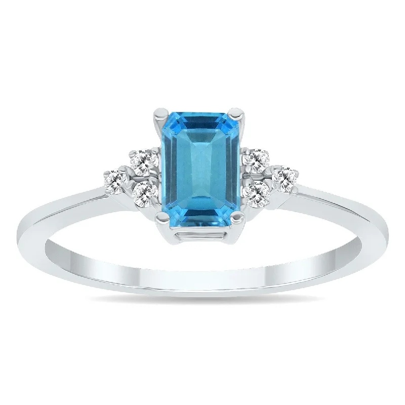 Women’s silver rings-Blue Topaz and Diamond Regal Ring in 10k White Gold