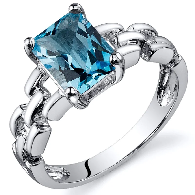 Women’s cluster rings-Sterling Silver 1.75 ct Swiss Blue Topaz Solitaire Ring