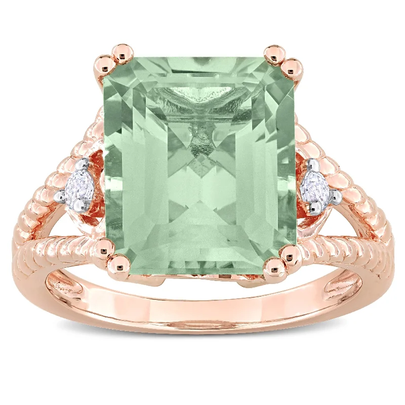 Women’s men’s rings for women-Miadora 5 2/3ct TGW Octagon-Cut Green Quartz and White Topaz Ring in Rose Plated Sterling Silver