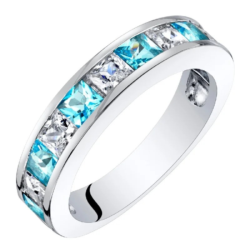 Women’s bridal rings-Sterling Silver 1 ct Swiss Blue Topaz Birthstone Ring