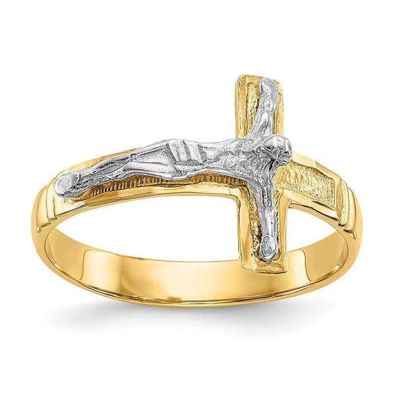 Women’s contemporary rings-14k Two-tone Polished & Diamond-Cut Mens Crucifix Ring