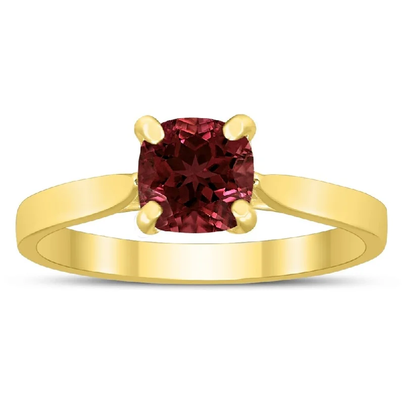 Women’s diamond halo rings-Square Princess Cut 6MM Garnet Solitaire Ring in 10K Yellow Gold