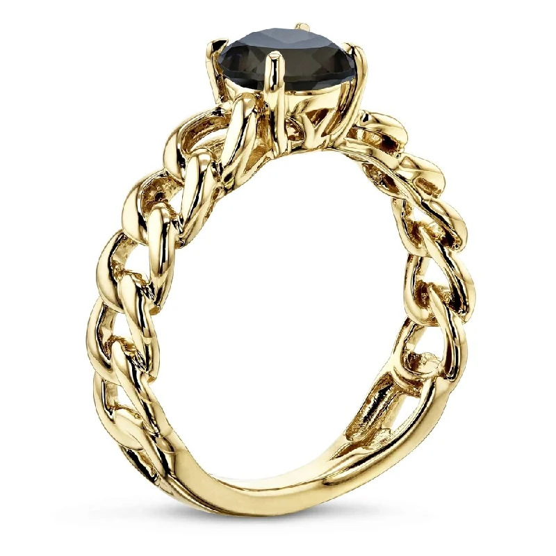 Women’s large rings-Annello by Kobelli 14k Yellow Gold Round Smoky Quartz Solitaire Chain Link Ring