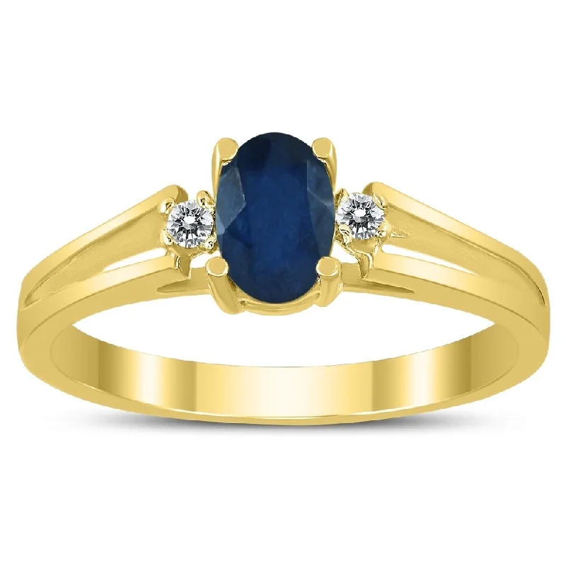 Women’s pear-shaped rings-6X4MM Sapphire and Diamond Open Three Stone Ring in 10K Yellow Gold