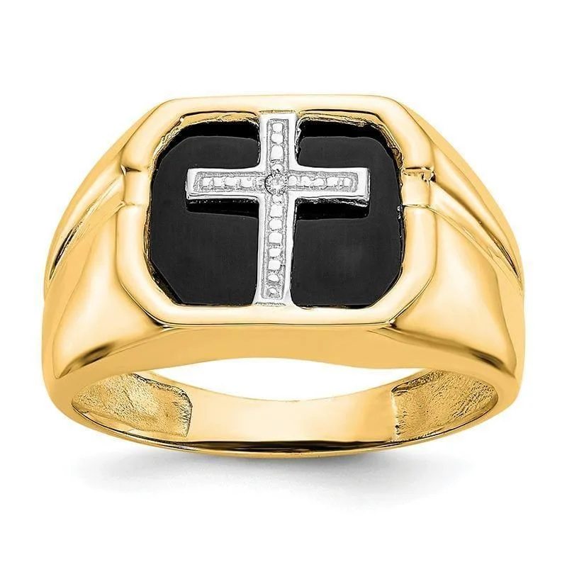 Women’s chunky rings-14k Diamond Men's Onyx Diamond Cross Ring