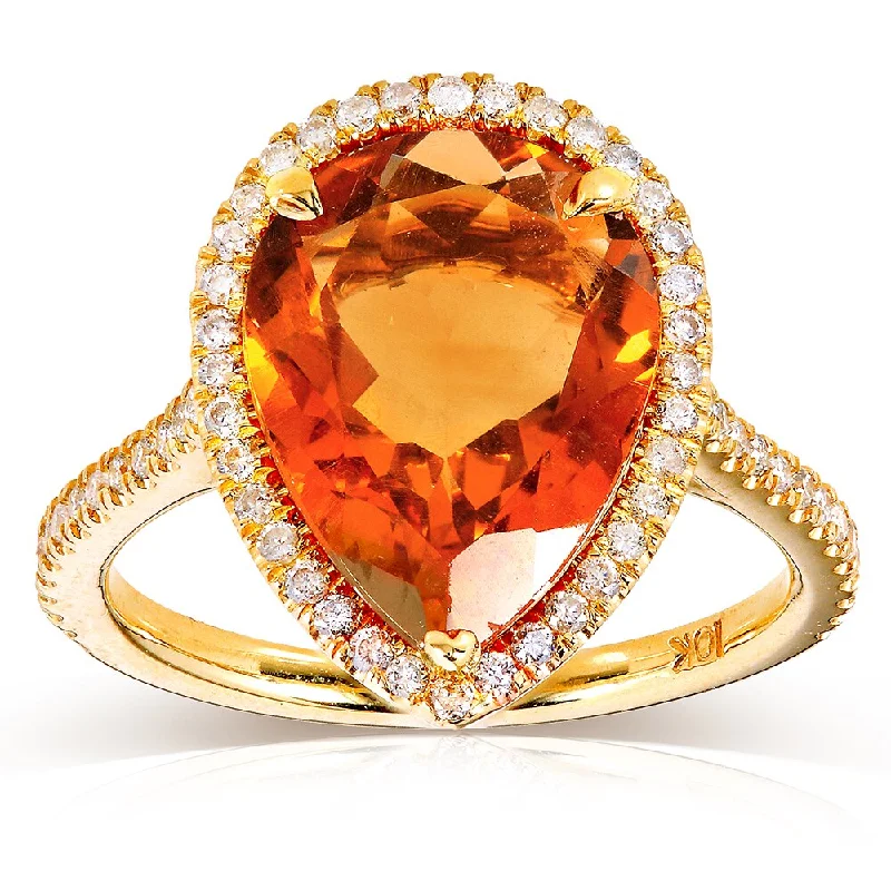 Women’s men’s style rings-Annello by Kobelli 10k Yellow Gold Pear-shape Orange Citrine and 1/3ct TDW Diamond Halo Ring