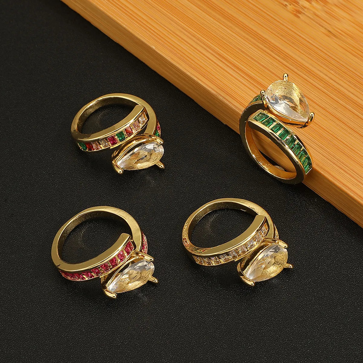 Women’s designer rings-Retro Roman Style Geometric Copper Plating Inlay Zircon Open Rings