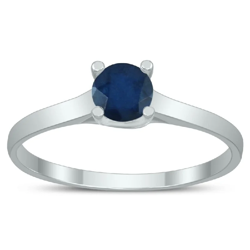 Women’s stylish wedding rings-Round 4MM Sapphire Cathedral Solitaire Ring in 10K White Gold