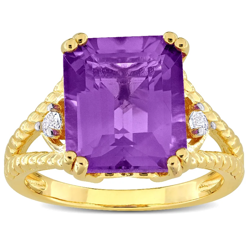 Women’s silver rings-Miadora 5 1/8ct TGW Octagon-Cut Amethyst and White Topaz Cocktail Ring in Yellow Plated Sterling Silver